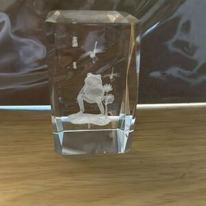 Encased Etched Glass Frog and Dragonfly Crystal w/glass base